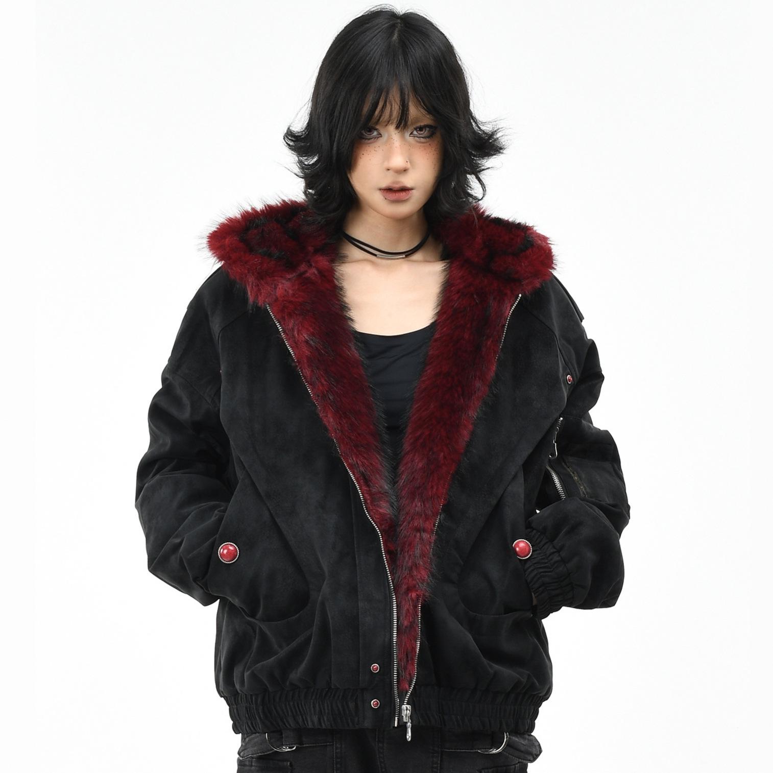 

Men s Red Fur Collar Retro PU Leather Cotton Jacket - Heavyweight Warm Outerwear 2XL (150-180 lbs)