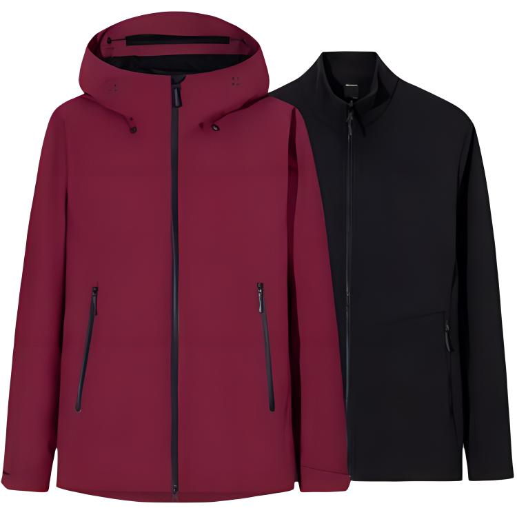 Anta Simple Solid Color Hooded Fleece Waterproof Windproof Breathable Warm Jacket Men Jacket Dark-Red Basic-Black 152510607-5