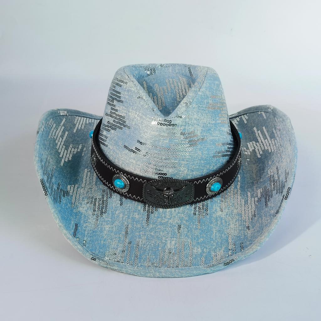 Vintage Denim Cowboy Hat For Men Women Cowgirl Hat Belt Hand-Torn Tassels Jazz Cowboy Hatfedora Hat Cloche Church Sombrero