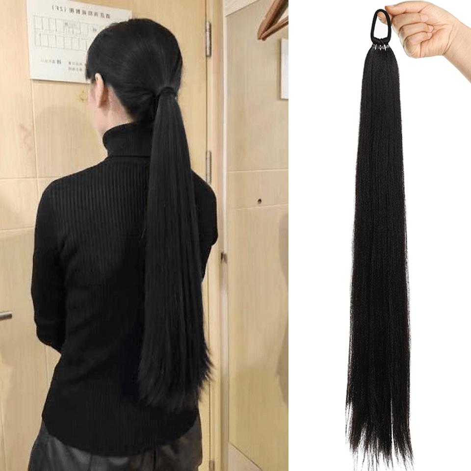 70 см Длинные прямые синтетические накладные хвосты Универсальная резинка Элегантный парик Пряди волос для женщин Модные 70CM
