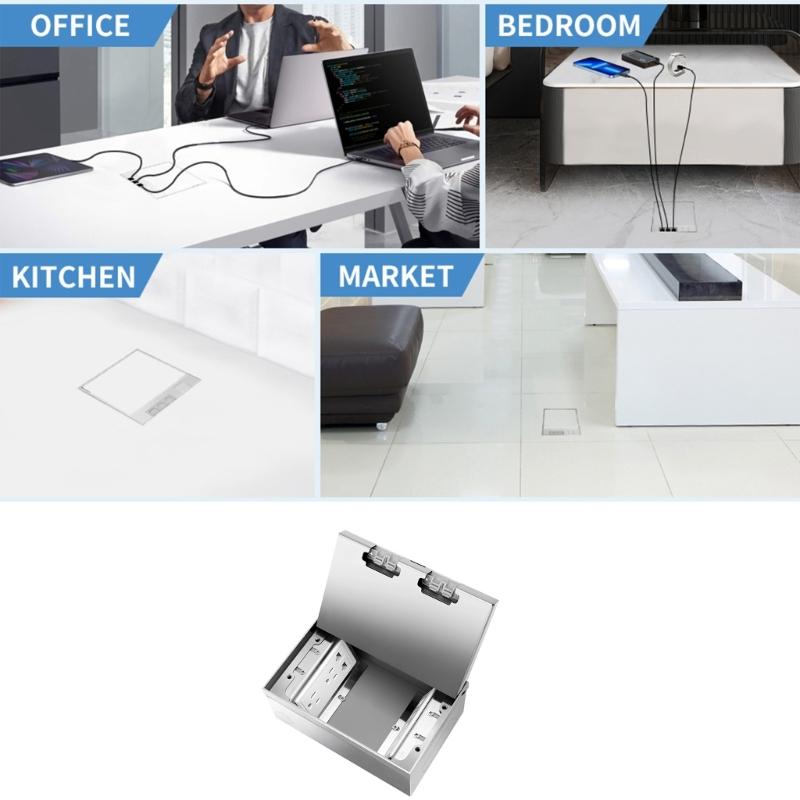 Waterproof Stainless Steel Marble Floor Socket Box Embedded Flat Thin Floor Socket with USB Port Concealed Socket
