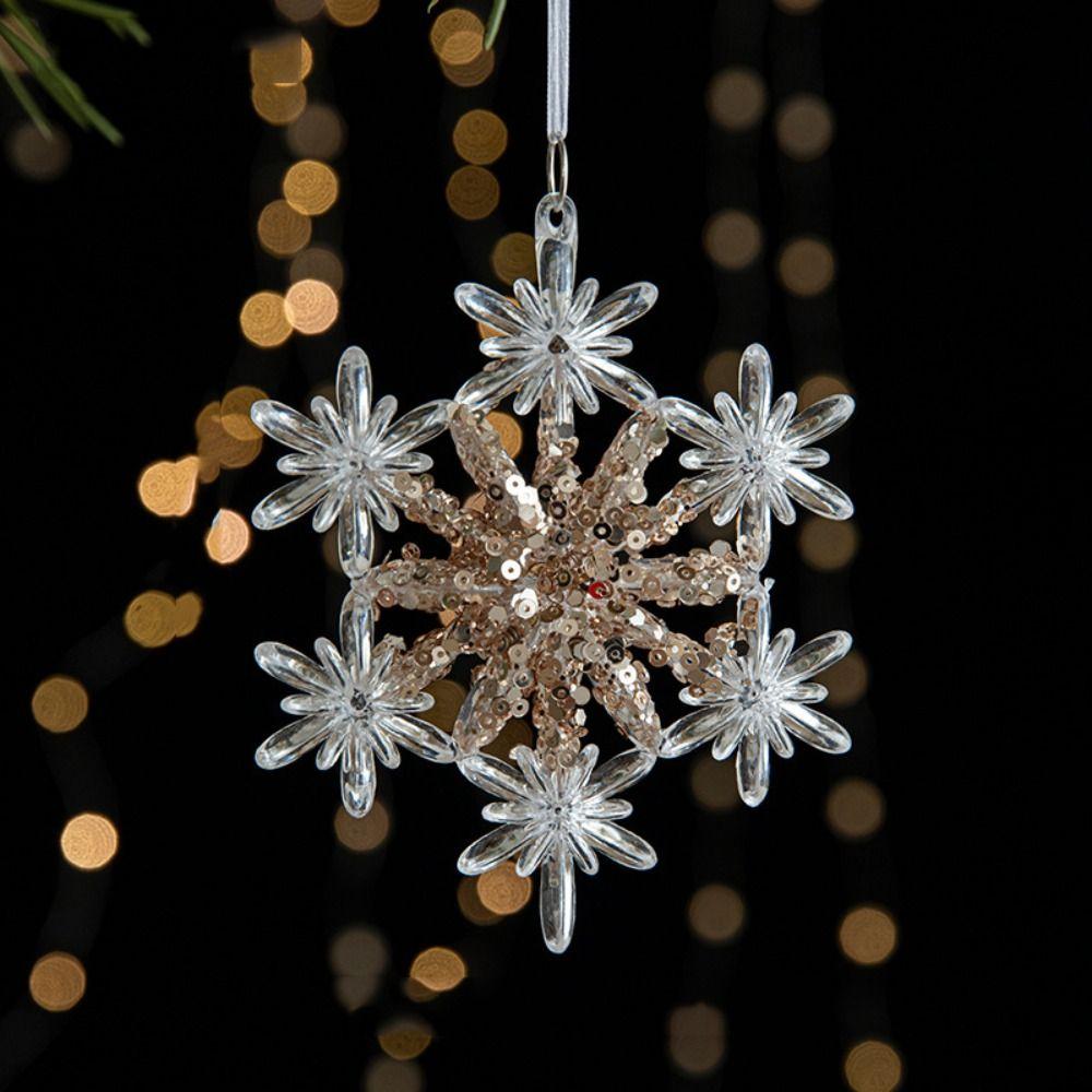 2pcs With Sequins Snowflake Hanging Ornaments Clear Christmas Tree Hanging Ornaments  Shopping Mall