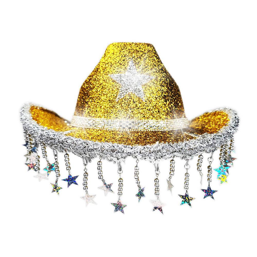 Star Tassel Hat Rose Red Western Cowboy Hat Star Party Hat Blue For Costume Event Festival Cowboy Theme