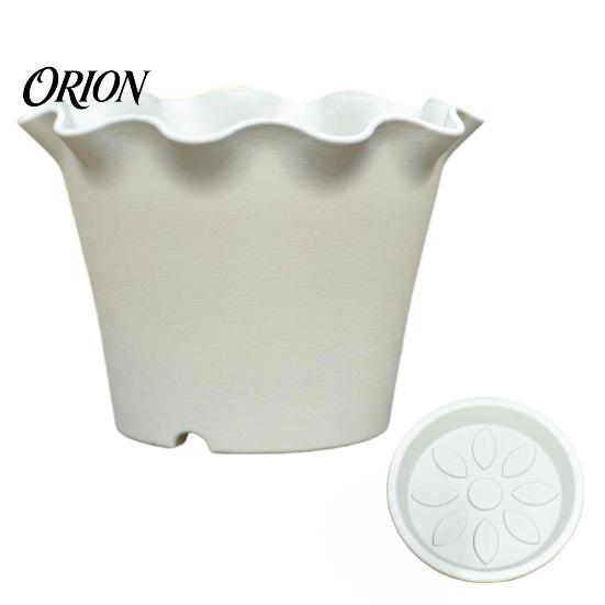 Lightweight Durable Resin Pots Large Flower with Drainage Holes And Tray Saucers, Ruffled Edge Planter Elegant Ruffle Planters for Indoor Outdoor