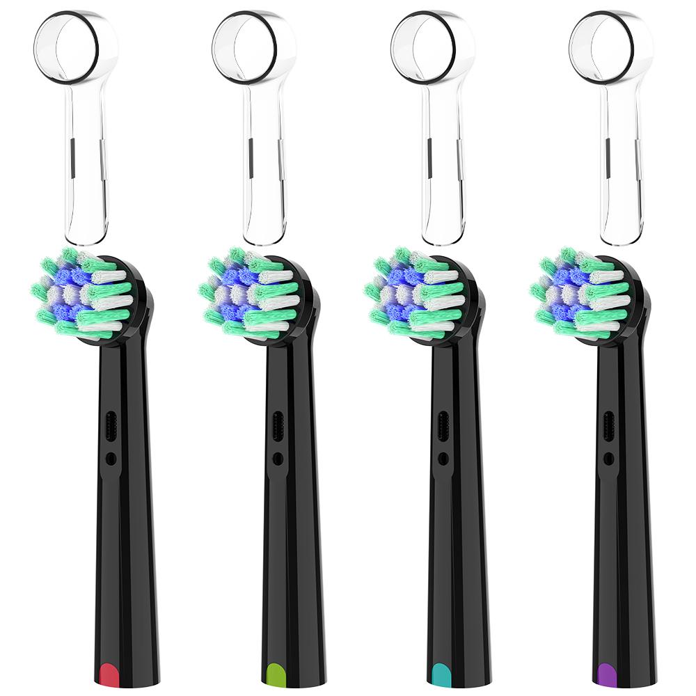 

Pack of 4 Cross Bristles Brush Heads Refill & Toothbrush Head Dustproof Cover Caps, Compatible with Oral B Electric Toothbrushes