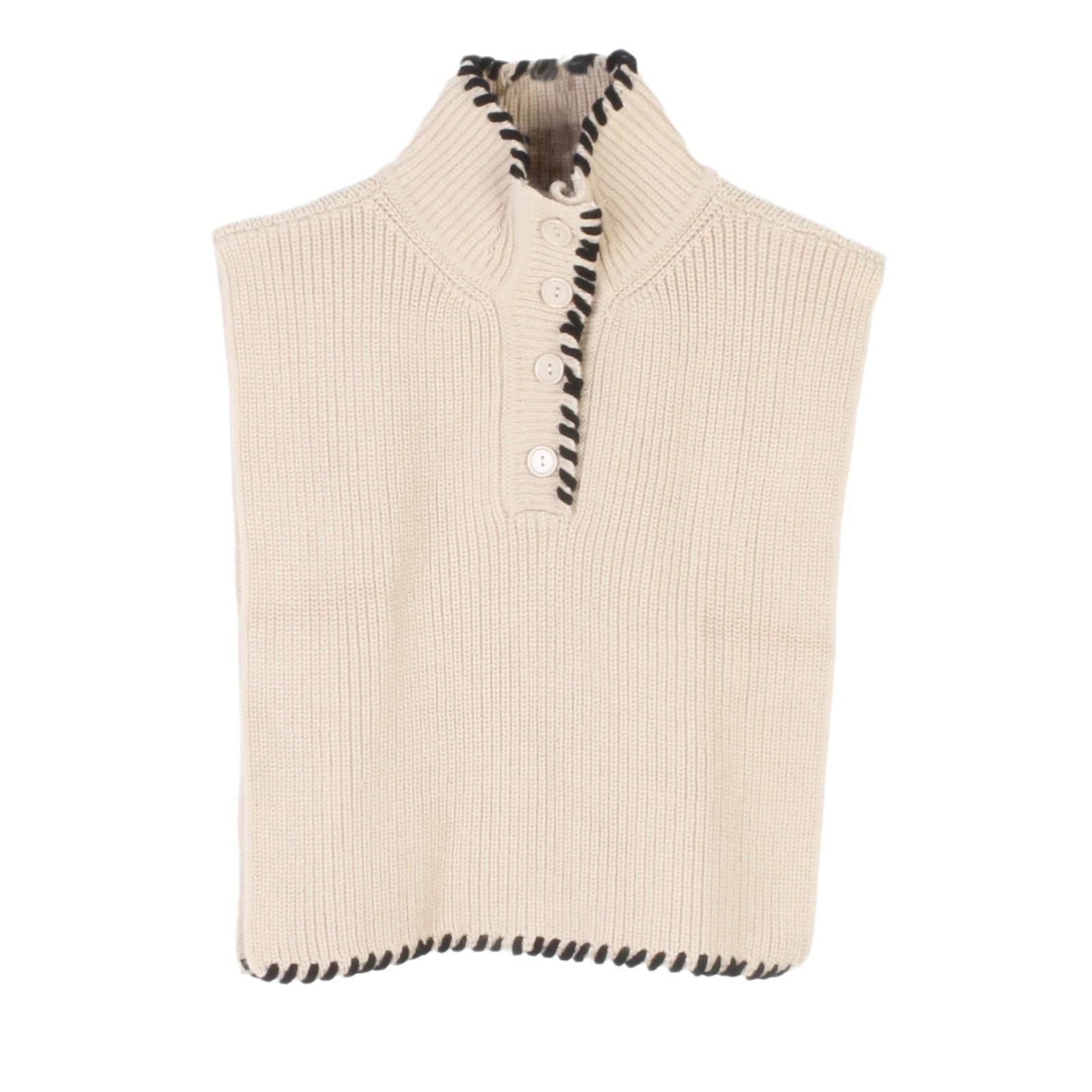 

Осенний французский женский жилет-шаль ручной вязки крючком с высоким воротом и черными пуговицами M