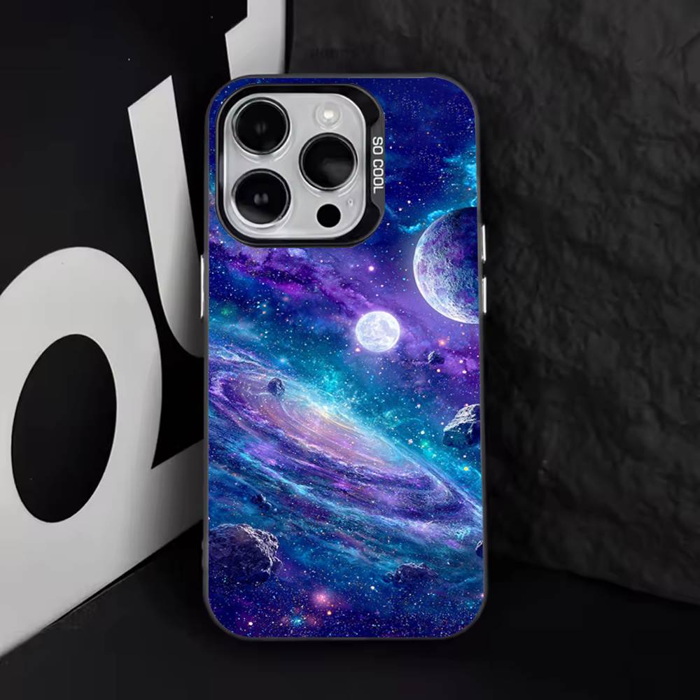 Moon Galaxy Universe Cool For iPhone 17,16,15,14,13,12,11,Pro,Max,Plus,E,Air,Mini Anti Fall Black Matte Hard Bumper Phone Case