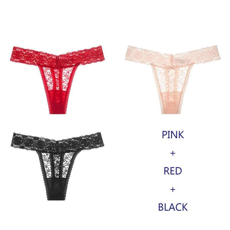TERMEZY 3Pcs/Lot Women Lingerie G String Lace Underwear Femal Sexy T-back Thong Sheer Panties Japan Style Transparent Knickers