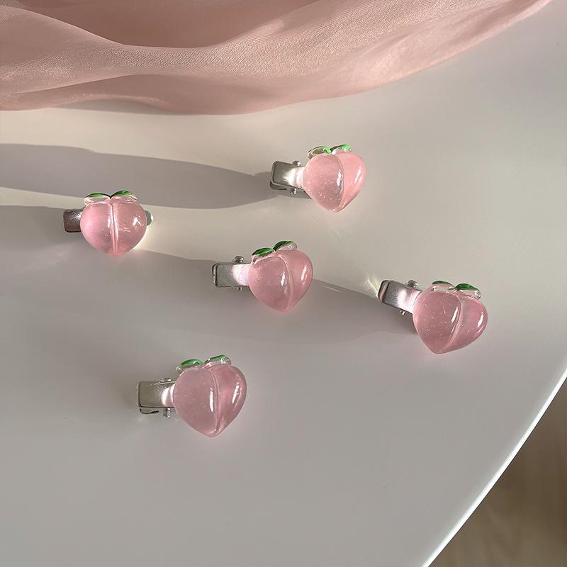 5Pcs Cute Girls Pink Rose Flower Heart Bow Peach Mini Hairpin Sweet Hair Braiding Clip Hair Styling Bobby Pin for Women
