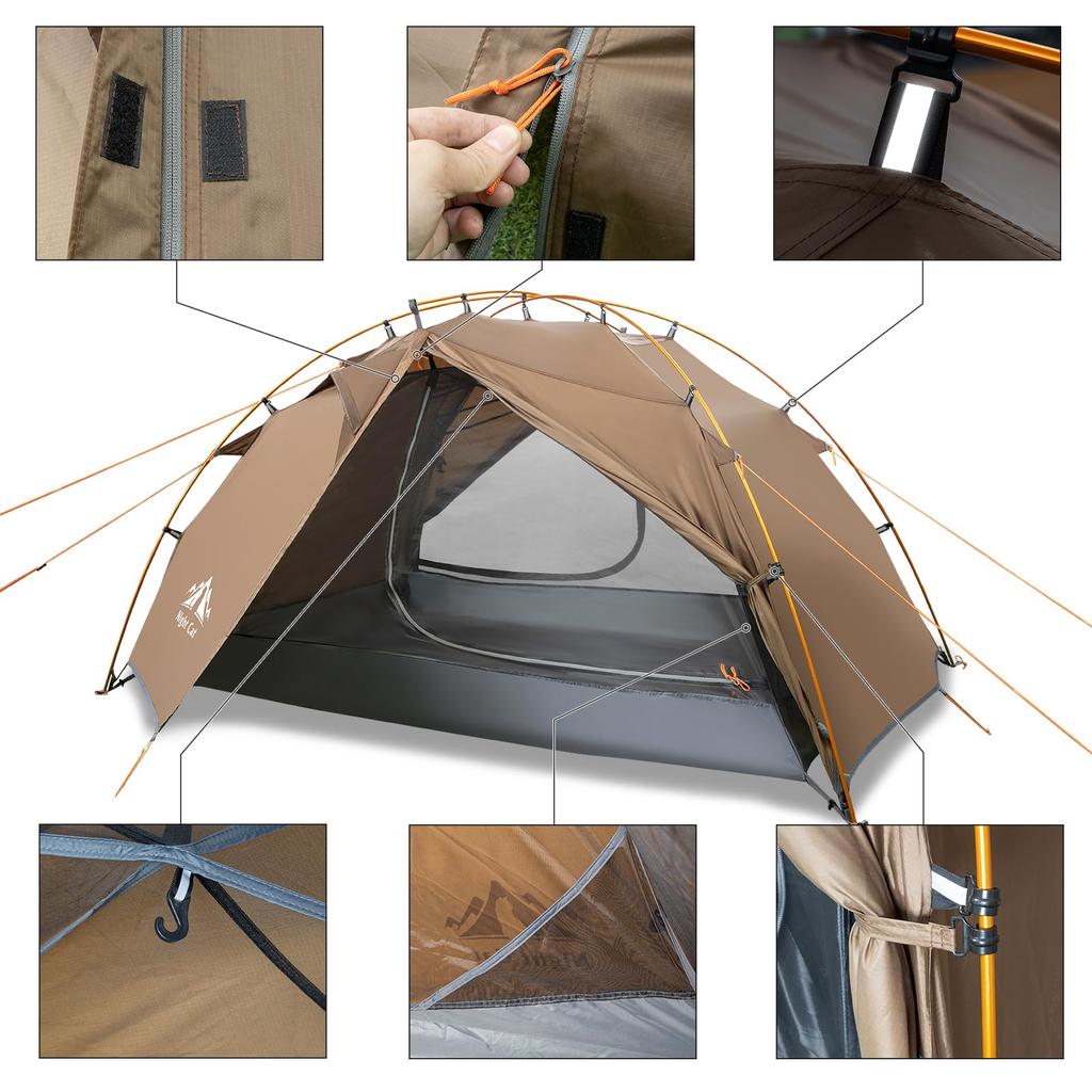 Night Cat Backpacking Tent 2 Person Easy Setup Camping Tent Rainfly Aluminum Pole 2 Layers 2 Doors Waterproof Lightweight Compact x ft 7.2 4.6