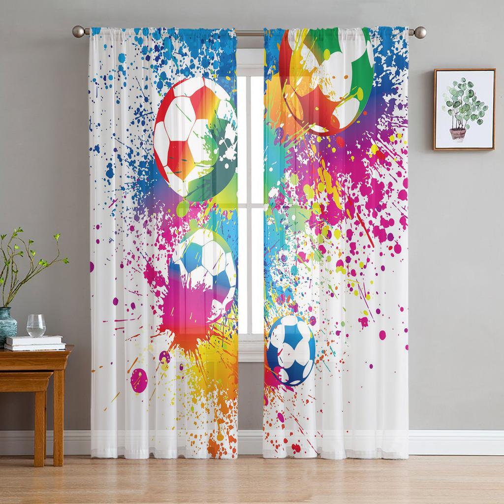 Football Sport Soccer Sheer Curtains for Living Room Decoration Window Curtains for Kitchen Tulle Voile Organza Curtains