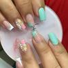 Elegant Light Green Floral Nail Art Tips - Stylish European & American Fashion