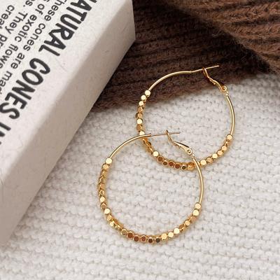 New Big Hoop Earrings Gold Color Metal Geometry Square Circles Beading Loop Earring Rock Style Brincos
