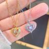 Full Diamond Hollow Heart Titanium Steel Necklace Inlaid Zircon Heart Pendant For Women