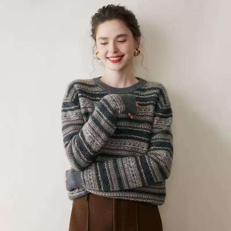Mengyi 25 Autumn/Winter Cashmere Women's Fair Isle Retro Thick Pullover Sweater, Loose and Versatile.