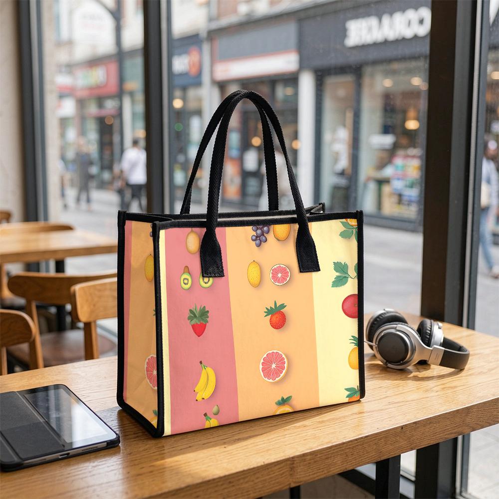 Cute Fruit Pattern Canvas Tote Bag Fashionable Portable Shopping Handbag for Daily Use
