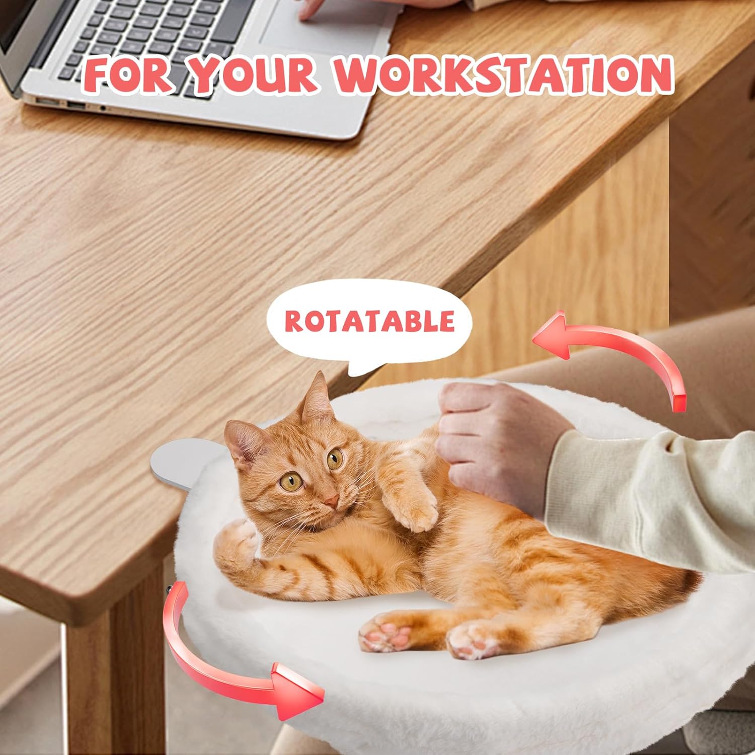 

Cat Desk Bed - Soft Faux Fur Hammock, Adjustable Shelf for Indoor Cats, Easy Install, Washable, Supports 50lbs United States