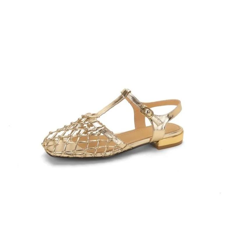Hohl Frauen Sandalen Schuhe Low Heels Designer Sommer 2024 Luxus Kleid Neue Marke Mesh Slingback Sexy Casual Zapatos Mujer Pumpen