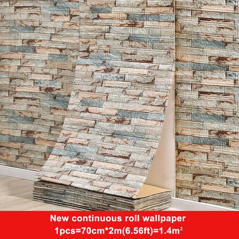 70cmx5M 3D Stickers  Continuous Brick Wall Stickers Self-adhesive Wallpaper Home Decoration Foam Wall Stickers