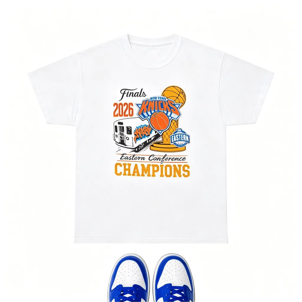 2026 Niujorko Knicks Rytų konferencijos čempionas Krepšinio spaudinys Unisex medvilninis marškinėlis, Vasaros kvėpuojantis Y2K stiliaus marškinėlis
