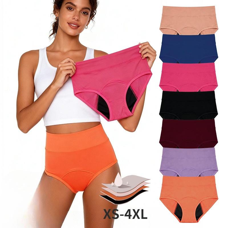 Calcinha Feminina Plus Size para Menstruação, Cor Sólida, Algodão Respirável, Cintura Alta, com Pregas