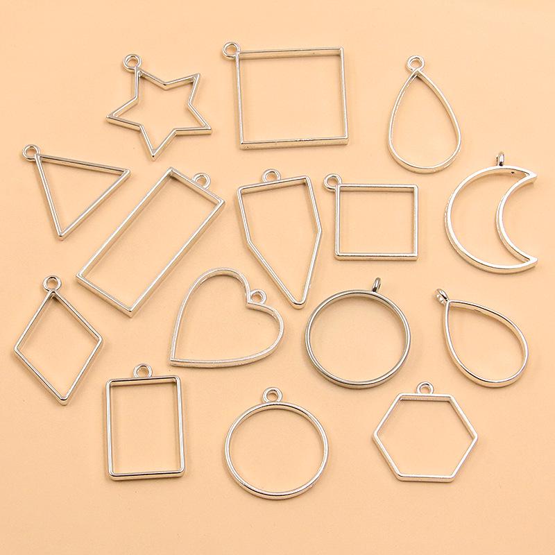 White K Alloy DIY Jewelry: Moon, Round & Heart Hollow Pendants (17 Styles)