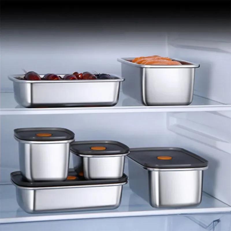 250ML/600ML/1000ML 304 Stainless Steel Bento Lunch Box with Lid Food Containers Fresh-keeping Box Home Leak-Proof Storage Box