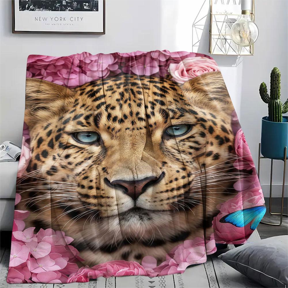 1Pc Rosebushanimals Print Flannel Blanket, High quality Comfortable for All Seasons, Home Decor, Warmth and Comfort, Perfect for Christmas Gifts