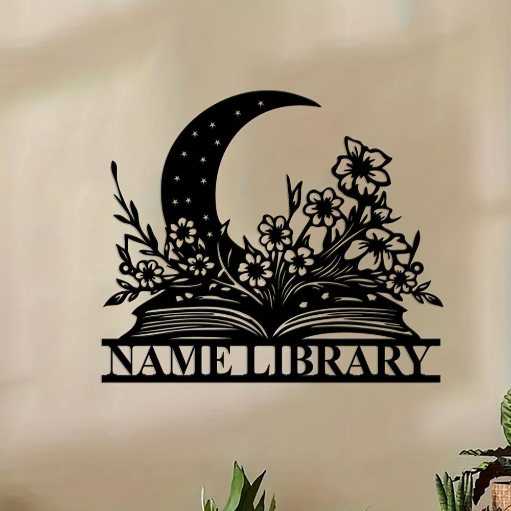 Vintage Metal Wall Art Floral Book Lover Sign for Library Reading Room Decor