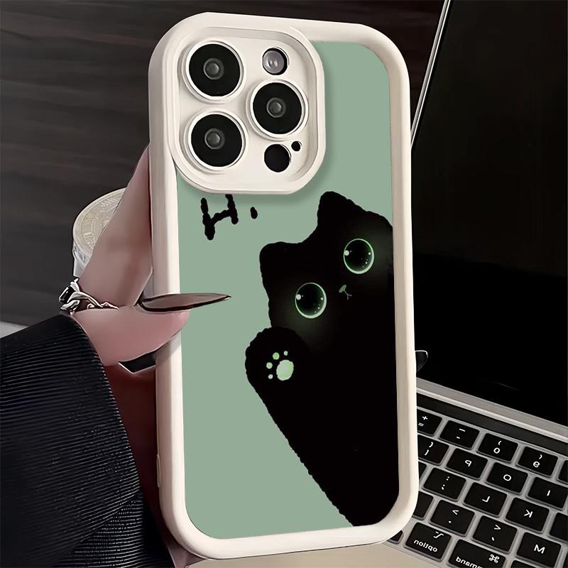 Phone Case for iPhone 17 Air 16E 15 16 Pro Max Black Cat Cartoon Cute Cover 14 Plus 13 12 Mini Soft Shell Silicone Fundas