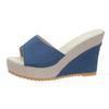 Fashion Blue Denim Wedge Sandals for Women Summer 2025 Fashion Peep Toe Thick Sole Slippers Woman Slip On Chunky Platform Sandals Mujer