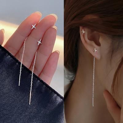 Lange Draht Quaste Gewinde Kette Klettern Stern Herz Perlen Anhänger Tropfen Ohrringe frauen Gerade Hängende Ohrringe Schmuck