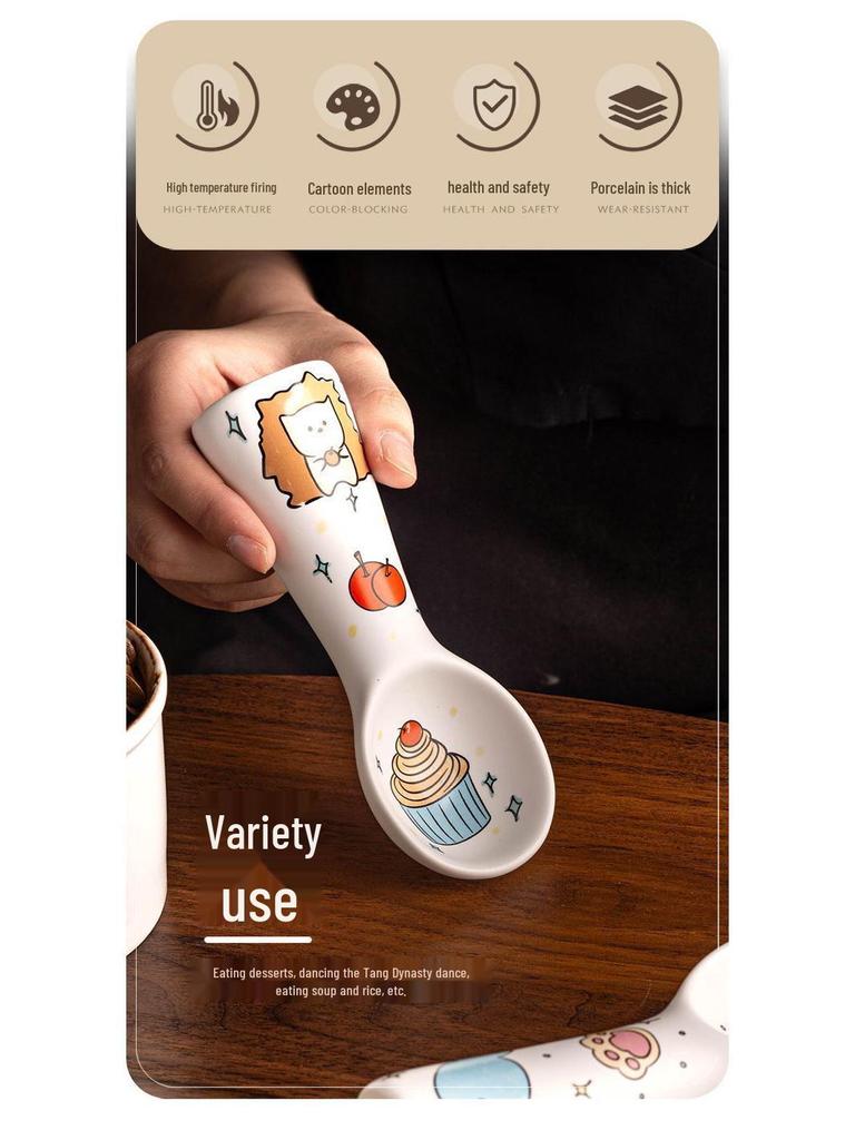 Ceramic Cat Food Spoon with Long Handle - Mold-Resistant, Anti-Dog Design for Feeding Strips and Cans
