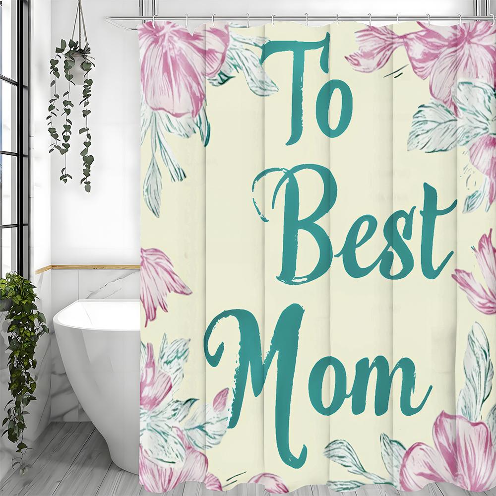 

Happy Mother s Day Flower Best Mom Text Shower Curtain, Bathroom Decorative Shower Curtain, Waterproof Shower Curtain with Hooks 90*180cm