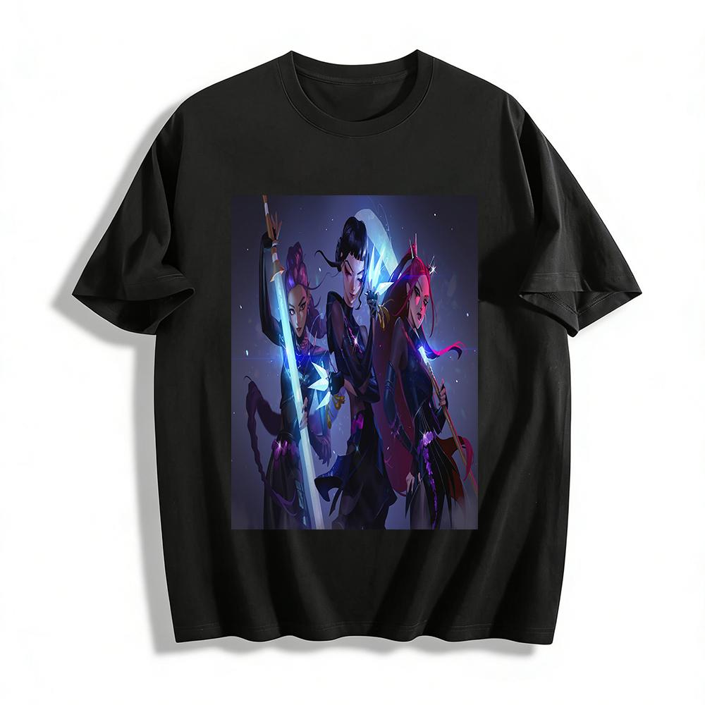 

Dark Cool Anime Girl Group Print Long Sleeve T-Shirt Casual Loose Top For Otaku Pure cotton T-shirt XXS