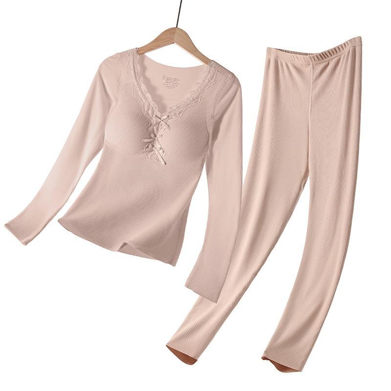Women S Thermal Underwear Set With Bra Pad Long Sleeve Autumn Winter Warm Homewear