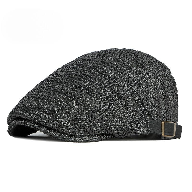 Breathable Straw Flat Cap for Men Women Summer Outdoor Mesh Ivy Cap Retro British Style Cabbie Hat Adjustable Woven Gatsby Cap