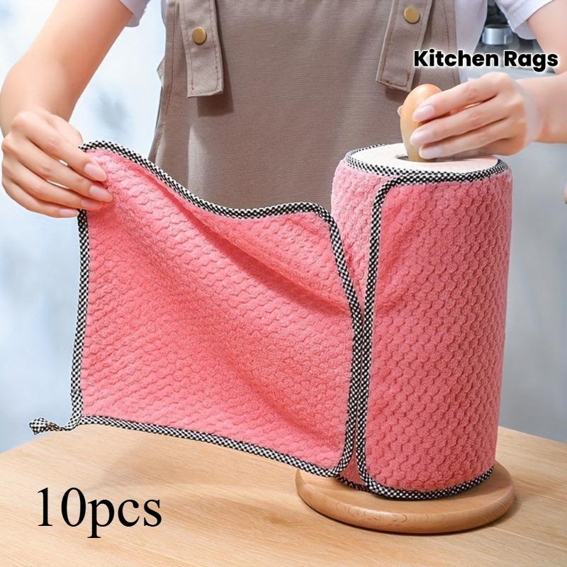

10 шт. Кухонные тряпки, Впитывающая квадратная ткань смешанного цвета, Бытовая чистящая ткань без масла, Салфетки для мытья посуды, Чистящие салфетки, Коралловая вельветовая губка 10pcs