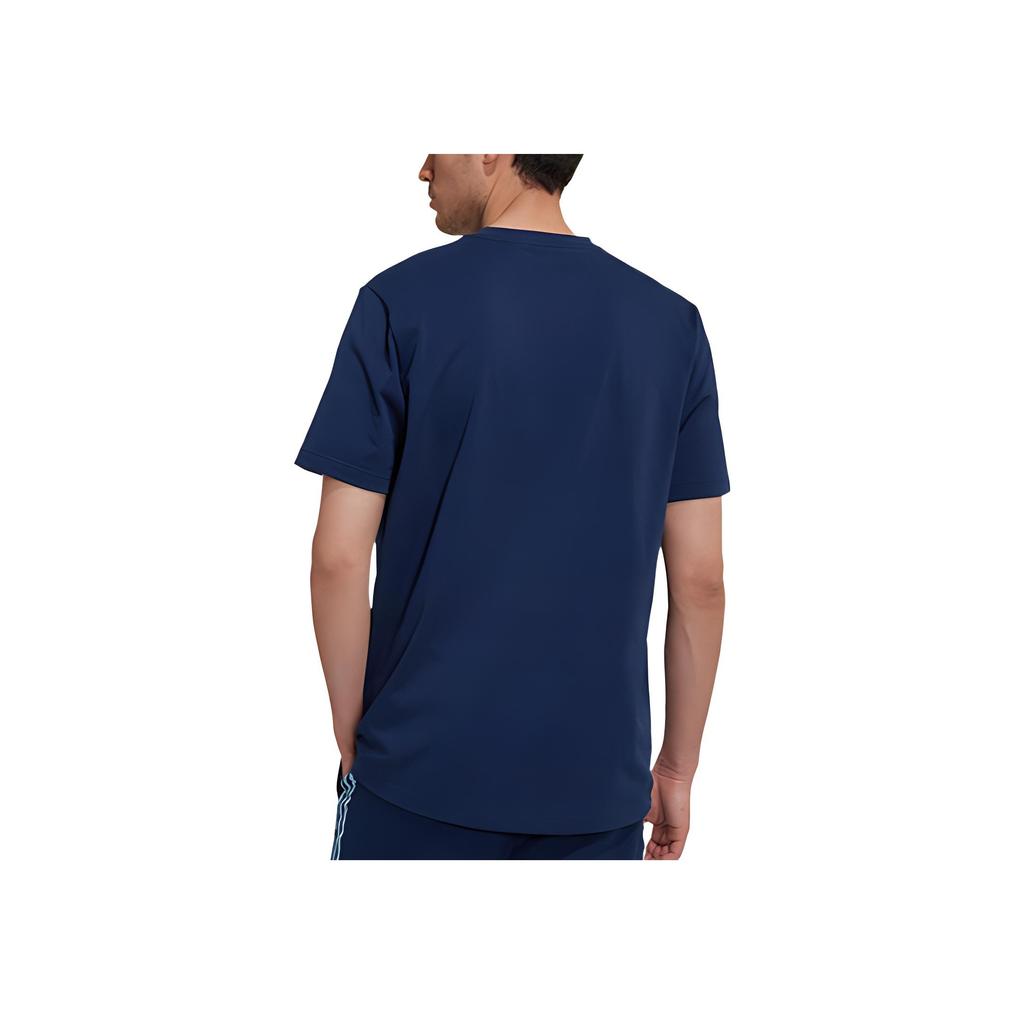 Adidas Solid Color Logo Print Round Neck Sports Short Sleeve T-Shirt Men Tops Blue HL0562