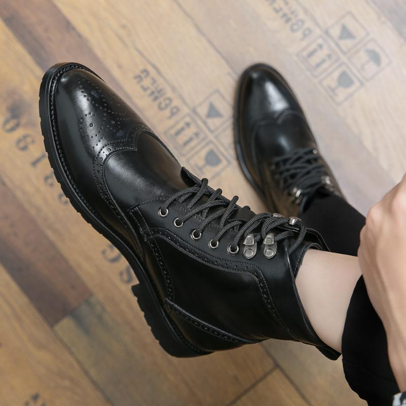 

2025 ботинки-локомотивы мужские ботинки Мартина на шнуровке с молнией средней высоты кожаные ботинки в британском стиле ретро мужские ботинки кожаная обувь 44 чёрный