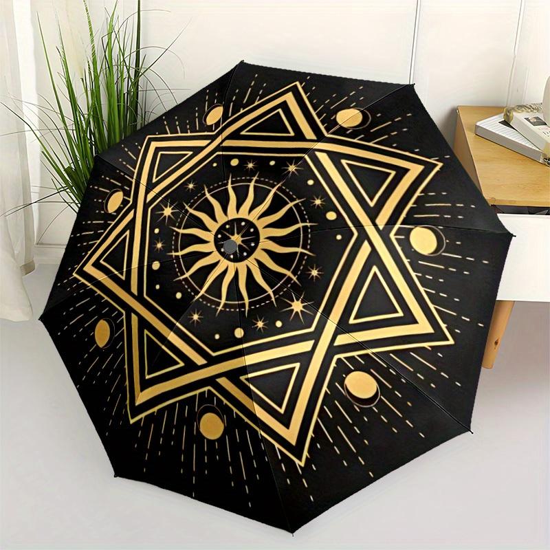 1pc Star Mandala Automatic Open/close Folding Compact Umbrella, 8-Rib Sturdy Canopy, Lightweight Portable, Everyday Use, Gift, Outdoor Umbrella, Trave