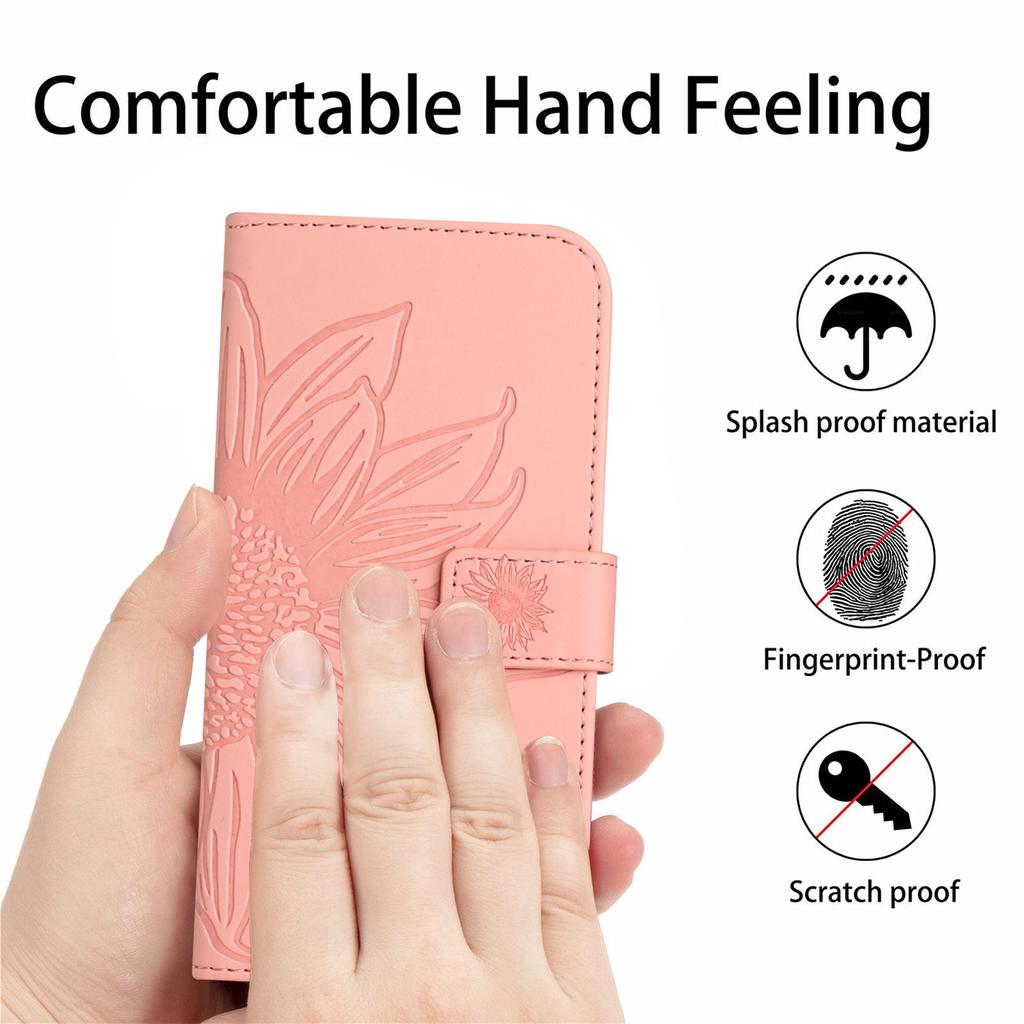 For Oppo A5x 5G/4G Case Sunflower Imprint Leather Wallet Phone Cover with Wrist Strap