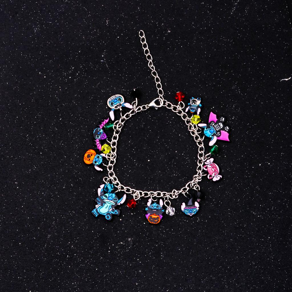 Classic Cartoon Anime Bracelet Cute DIY Santa Hat Stitch Series Cute Metal Charms Bangle For Women Kids Christmas Halloween Gift