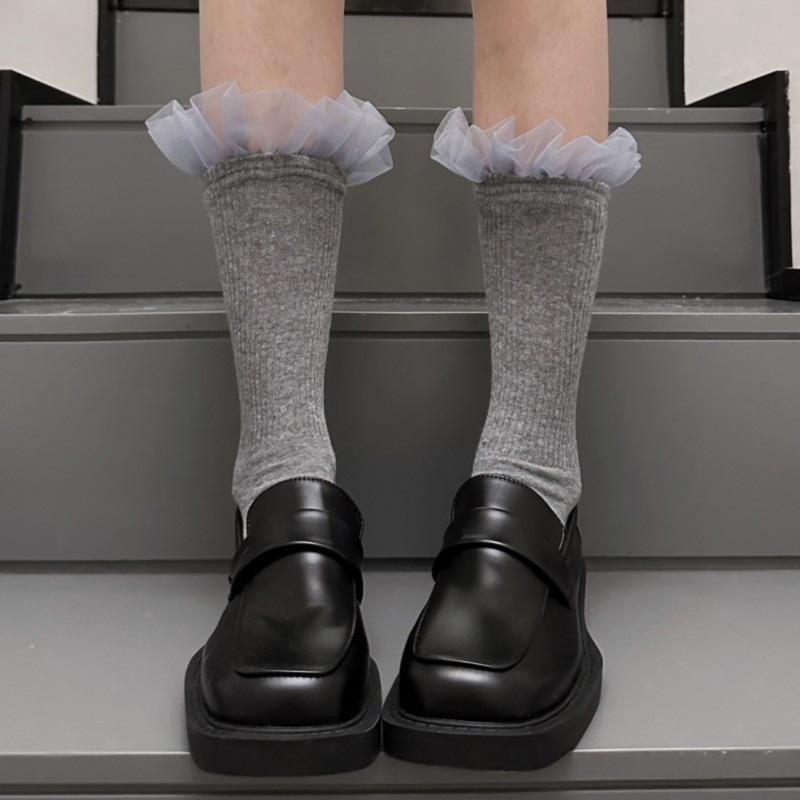 Designer Mesh Lace Ballet-Style Mid-Tube Socks for Girls - Trendy Japanese JK Internet Celebrity Style