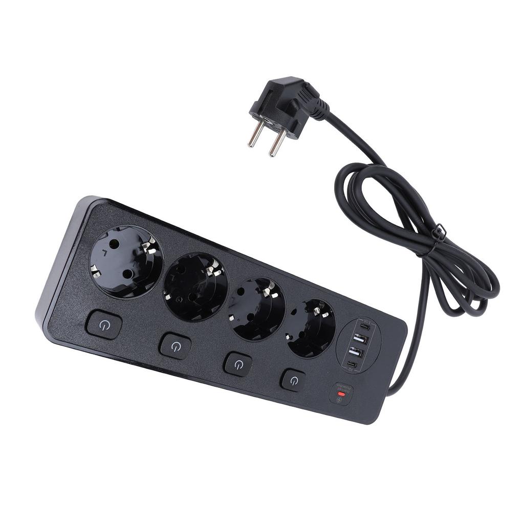 3250W Power Socket Strip 4Pcs 2 Prong Outlets 2Pcs Type C Fast Charging 2Pcs USB Ports Independent Switch Overload Guard