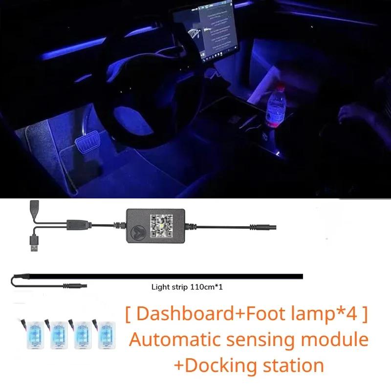 For Tesla Model 3 Y Accessories APP Control Streaming Ambient Light Center Console Dashboard Neon Ambient Strip Lamp Decoration