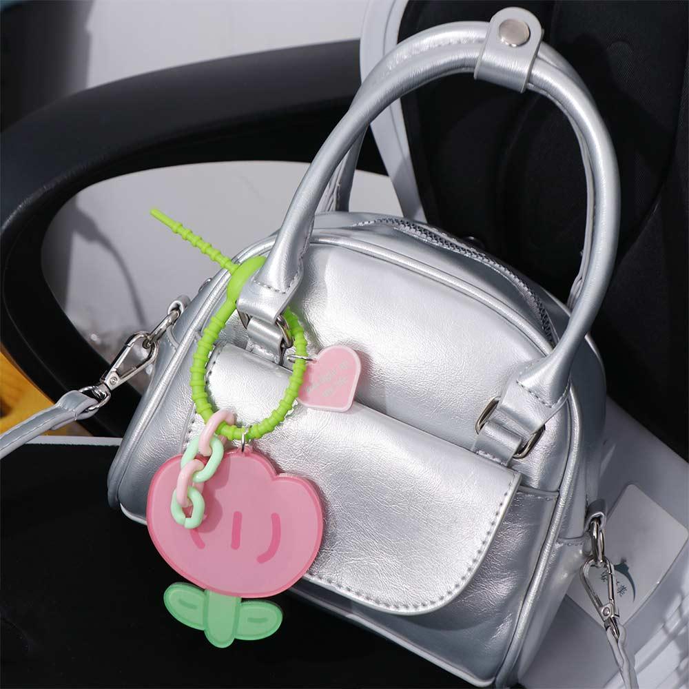 Acrylic Flower Small Mirror Cartoon Keychain Little Bear Cosmetics Keyring  Bag Accessories