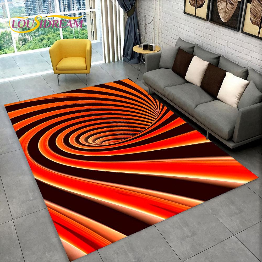 3D-Vortex-Illusionsteppich, abstrakter geometrischer optischer Teppich für Wohnzimmer, Schlafzimmer, Sofa, Fußmatte, Dekor, rutschfeste Bodenmatte