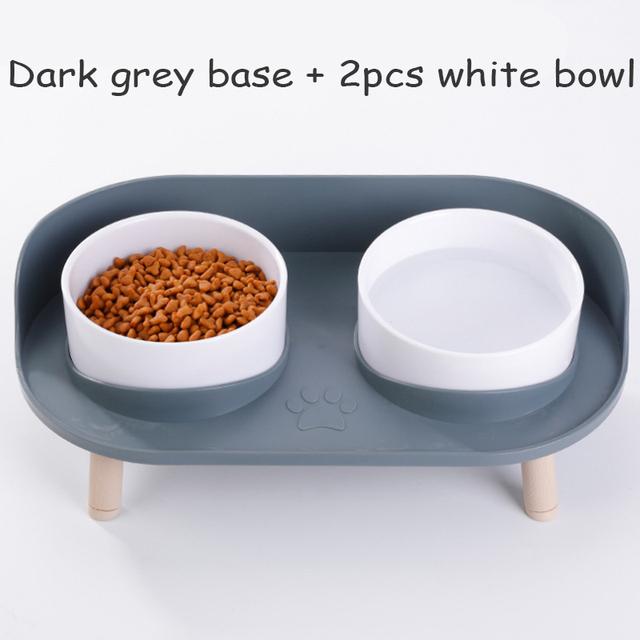 Double Cat Safety Bowl, with Wooden Stand and Silicone Mat, Kitten, Puppy Food, Water Supply, Raised Dish, Dog Supplies, Anti-spill
