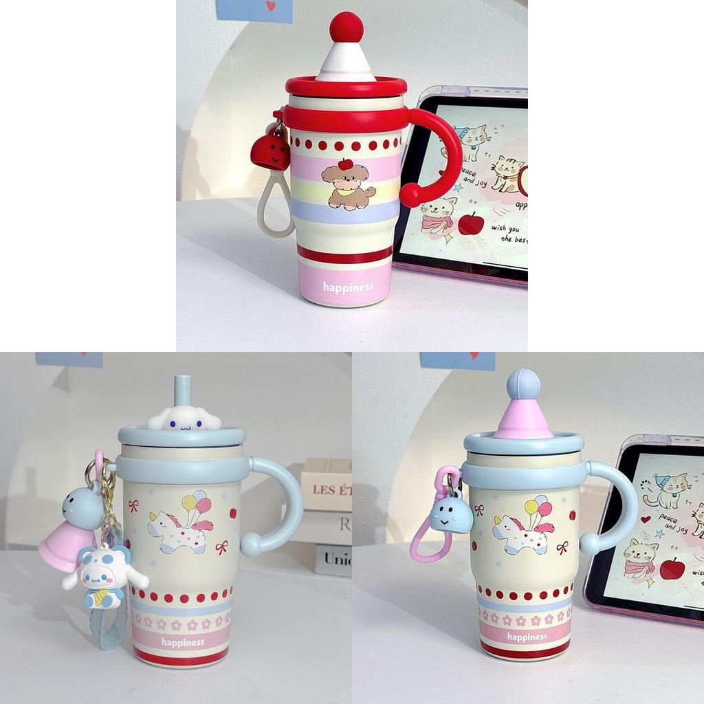 Cartoon Insulated Travel Mug With Straw And Handle For Kids And Adults